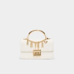 Aldo Amendaa White Quilted Top Handle Mini Bag with Gold Arc Handle