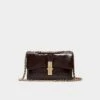 Aldo Aliciee Espresso Patent Evening Bag with Gold Push-Lock