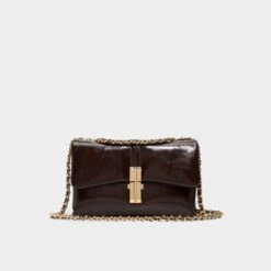Aldo Aliciee Espresso Patent Evening Bag with Gold Push-Lock