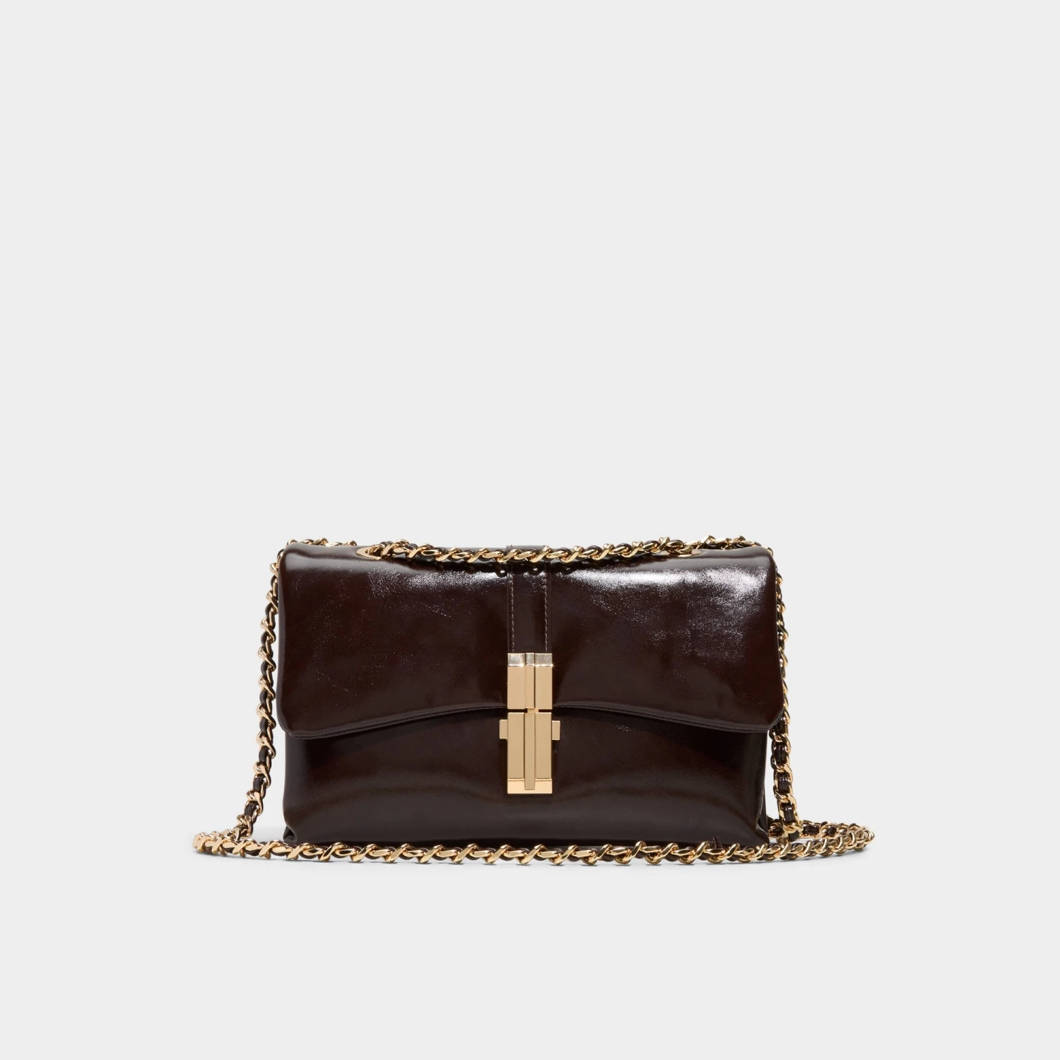 Aldo Aliciee Espresso Patent Evening Bag with Gold Push-Lock 3 Aldo Aliciee Espresso Patent Evening Bag with Gold Push-Lock
