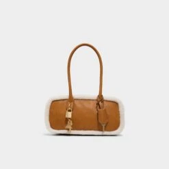 Aldo Daystromm Shearling Trim Rectangular Leather Shoulder Bag