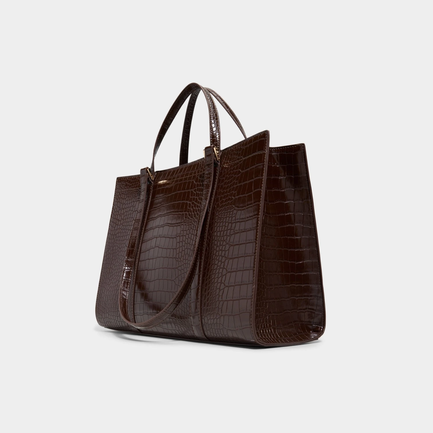 Aldo Ninetofivee - Glossy Espresso Croc Structured Tote Bag 4 Aldo Ninetofivee - Glossy Espresso Croc Structured Tote Bag - Image 2