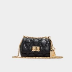 Aldo Miablackk Quilted Leather Shoulder Bag with Padlock Charm