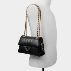 Aldo Softpuff Black Leather Crossbody Bag with Chain Detail -The Aldo Shop product 14141602 softpufff black 001 002 029 alt4 sq gy