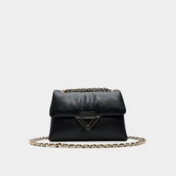 Aldo Softpuff Black Leather Crossbody Bag with Chain Detail