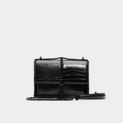 Aldo Miyabell Midnight Croc Embossed Structured Crossbody Bag