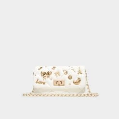 Aldo Kirstynn Quilted Charm Shoulder Bag - Pearl White
