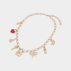 Aldo Ponddamours Gold Charm Necklace with Red Enamel Heart