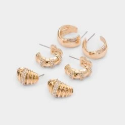 Aldo Triplecharm Striped Croissant Hoop Earring Set