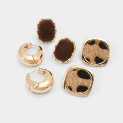 Aldo Wildchic Leopard Print Calf-Hair Earring Set - 3 Pairs