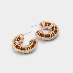 Aldo Cagedhoop Open-Weave Resin Hoop Earrings in Brown