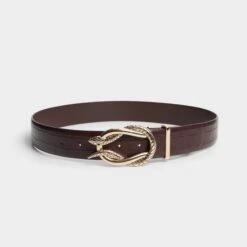 Aldo Viperine Croc-Embossed Leather Belt with Snake Buckle