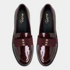 Aldo Bissom Women's Burgundy Patent Loafers with Grosgrain Bow -The Aldo Shop product 14151919 bissom brown 201 002 033 alt5 sq gy
