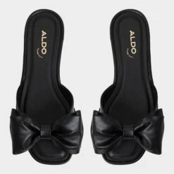 Aldo Bowetta Women's Leather Bow Slide Sandals -The Aldo Shop product 14154158 bowetta black 001 001 043 alt5 sq gy
