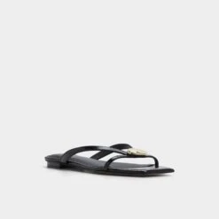 Aldo Iliria Women's Patent Leather Sandals with Gold Accents -The Aldo Shop product 14163394 iliria black 001 002 033 alt3 sq gy
