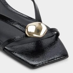 Aldo Iliria Women's Patent Leather Sandals with Gold Accents -The Aldo Shop product 14163394 iliria black 001 002 033 alt4 sq gy