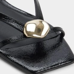 Aldo Iliria Women's Patent Leather Sandals with Gold Accents -The Aldo Shop product 14163394 iliria black 001 002 033 detail sq gy