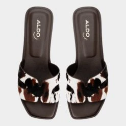 Aldo Itsandal Cow-Print Haircalf Cut-Out Slides -The Aldo Shop product 14163403 itsandal brown 241 001 037 alt5 sq gy