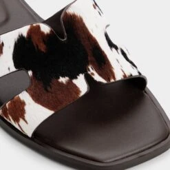 Aldo Itsandal Cow-Print Haircalf Cut-Out Slides -The Aldo Shop product 14163403 itsandal brown 241 001 037 detail sq gy