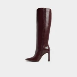 Aldo Elyne Pointy Toe Knee-High Stiletto Boot - Burgundy Leather -The Aldo Shop product 14163411 elyne red 668 002 068 alt2 sq gy