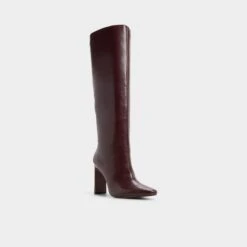 Aldo Elyne Pointy Toe Knee-High Stiletto Boot - Burgundy Leather -The Aldo Shop product 14163411 elyne red 668 002 068 alt3 sq gy