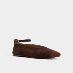 Aldo Beralalden Chocolate Suede Ballet Flats with Buckle Strap -The Aldo Shop product 14164670 beralalden brown 201 001 046 alt3 sq gy