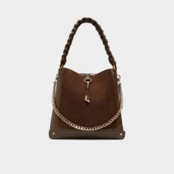 Aldo Nalaynaa - Brown Leather and Suede Hobo Bag with Braided Handle