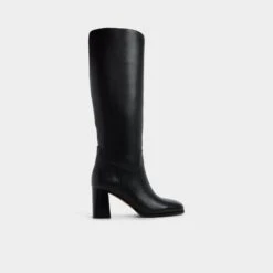 Aldo Elyze Black Leather Knee-High Boots with Block Heel